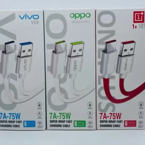 Oppo/Vivo/RM Type Supported – Type C Charging Cable 6 Amp (Box Packing, 1 Year Warranty)